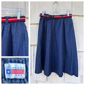 Vintage Levi's Denim Skirt Midi A-Line Elastic Waist Belted‎ Late 1970s Medium
